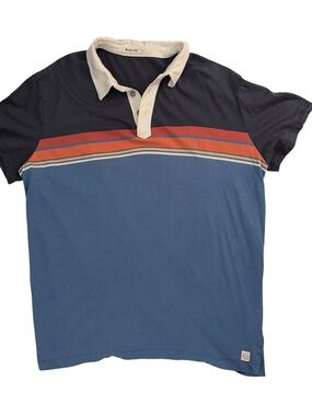 Marine Layer Blue & Navy Striped Rugby Polo with Cream Collar